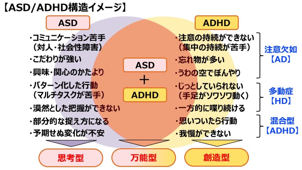 ASDとADHDの構造イメージ